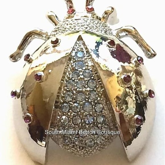 Vtg Ladybug Pin Brooch Silver Plated Pink Purple Crystal Insect Jewelry Lady Bug - Picture 2 of 10